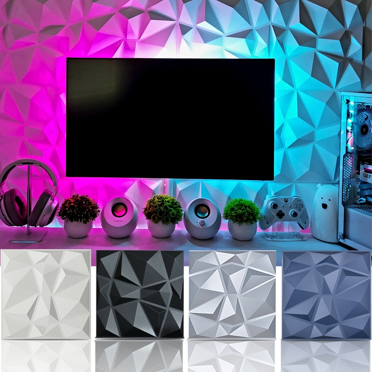 Wall Panel: High Relief Matte Synthetic Diamond Pattern, DIY Feature Wall