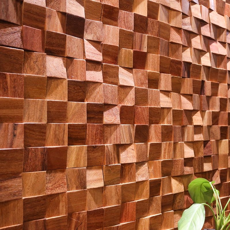 Wall Panel Staggered Depth Mosaic Wood Blocks Rustic Modern