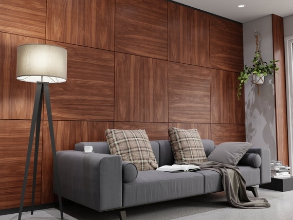 Wall Panel Thick Profile Satin Finish Walnut Grain Mid-Century