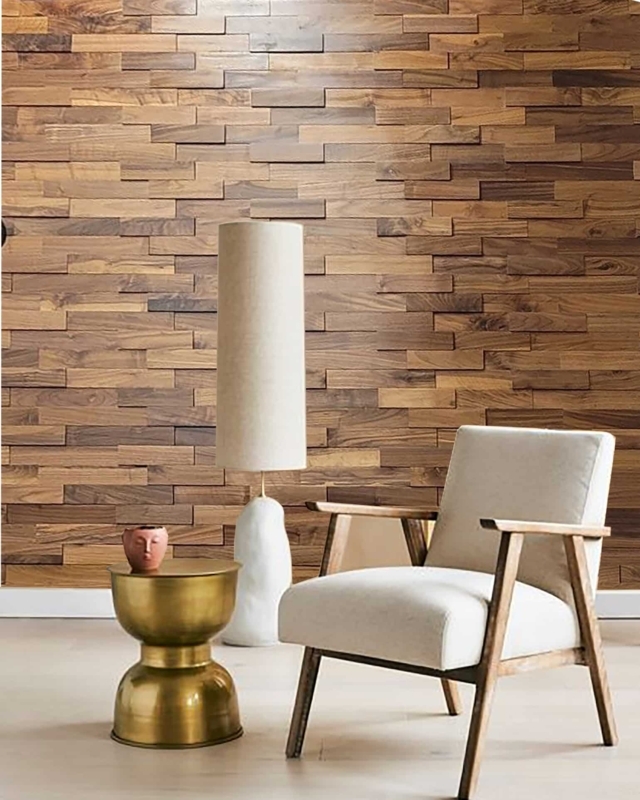 Wall Paneling 3D Mosaic Walnut Staggered Depth Contemporary
