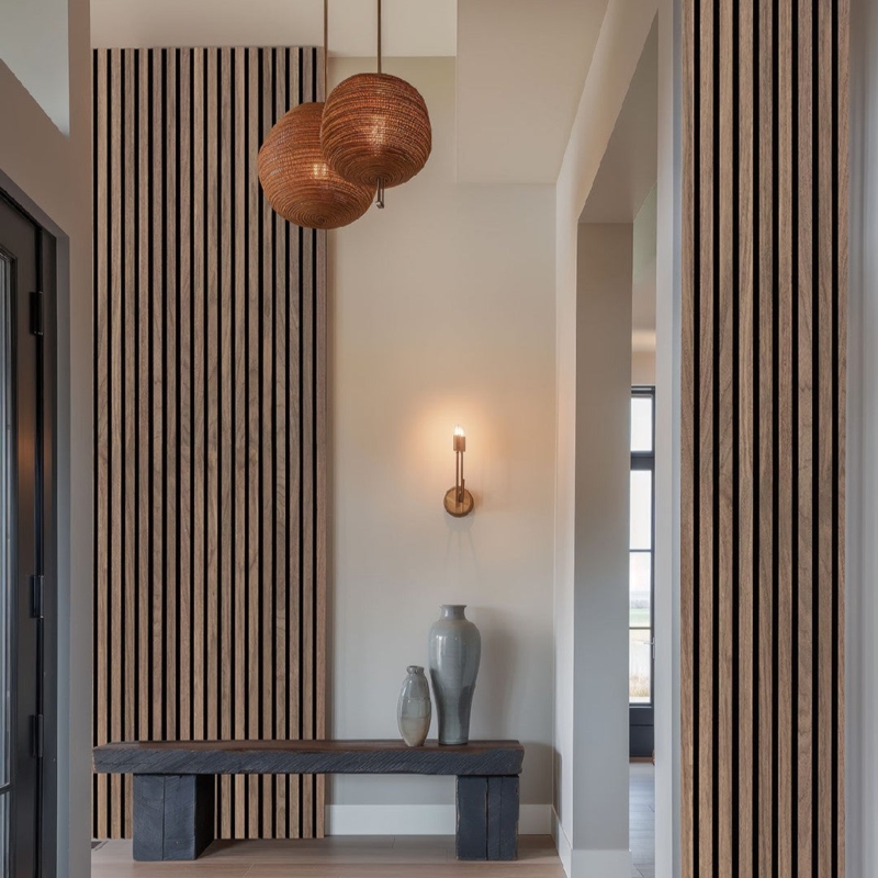 Wall Paneling Acoustic Sound Absorption Natural Wood Slats Linear