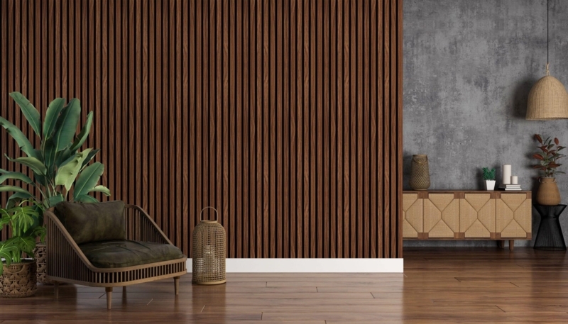Wall Paneling Auburn Finish Fluted Texture Contemporary Style