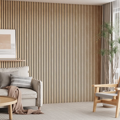 Wall Paneling Dark Backing Contrast Slatted Design Acoustic Scandi