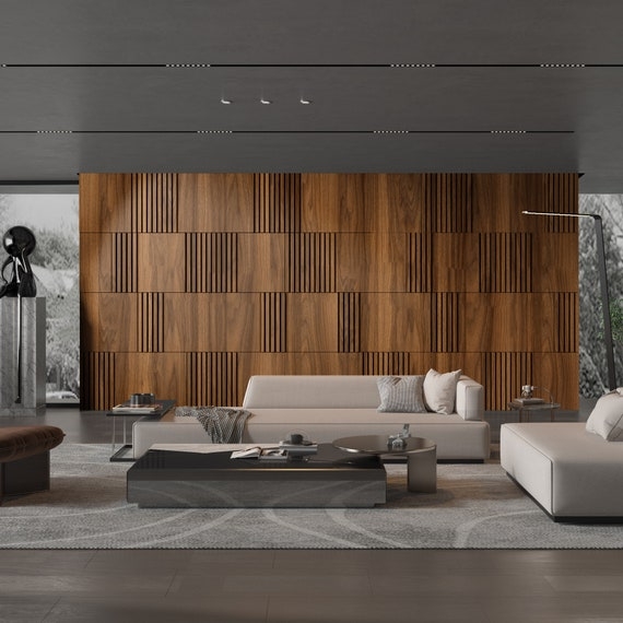 Wall Paneling: Dark Wood Toned 3D Geometric Topography, Modular Design