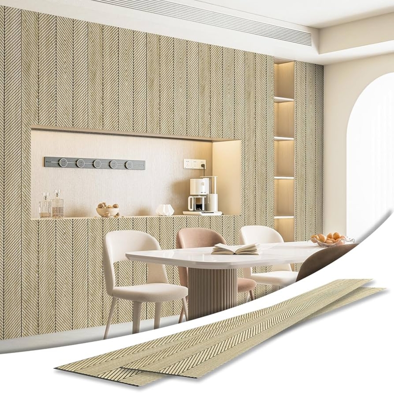 Wall Paneling Herringbone Slat Design Oak Wood Look Japandi Style