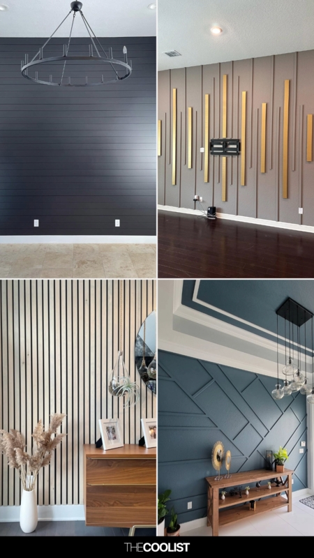 Wall Paneling Ideas: Geometric Molding and Slatted Wood Designs