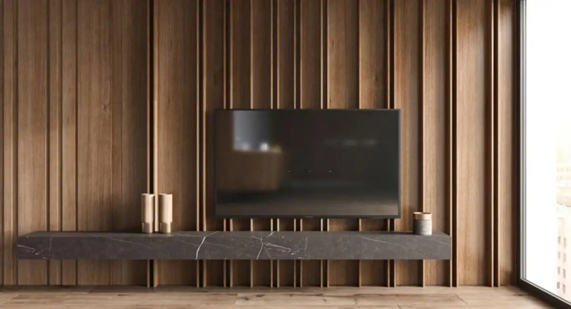 Wall Paneling Integrated Vertical Lighting Dual Material Wall