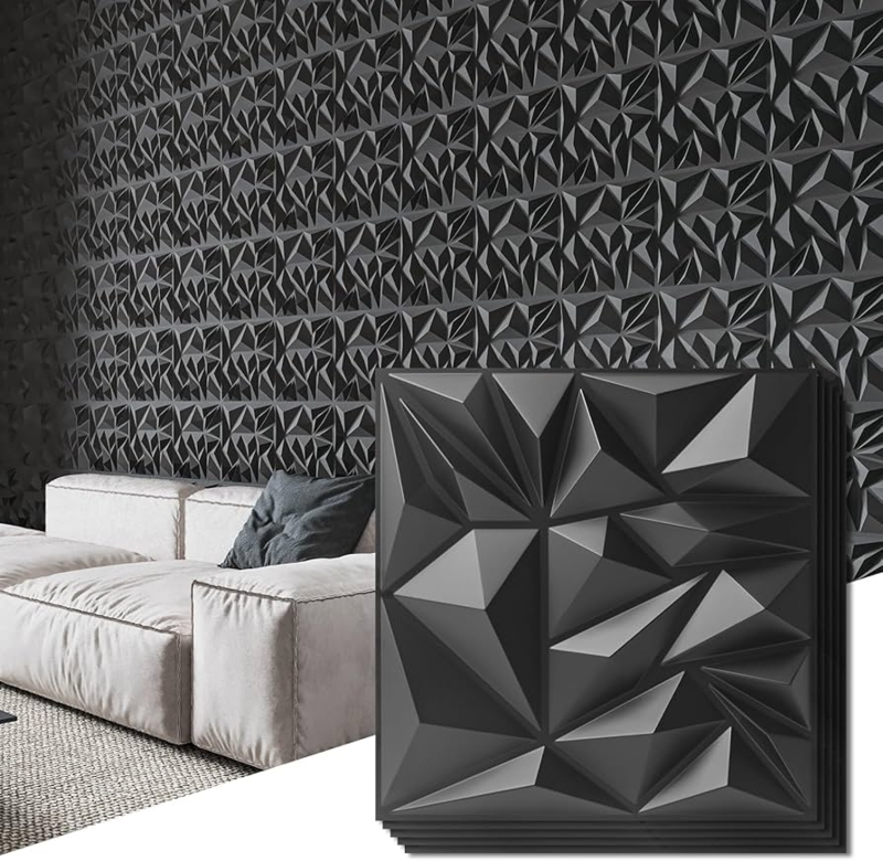 Wall Paneling: Matte Black Raised Texture, Geometric Shadow Play Accent