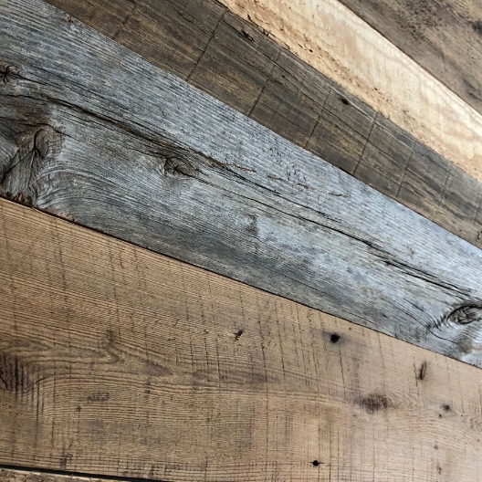 Wall Paneling: Mixed Reclaimed Barn Wood Planks with Linear Vertical Grain