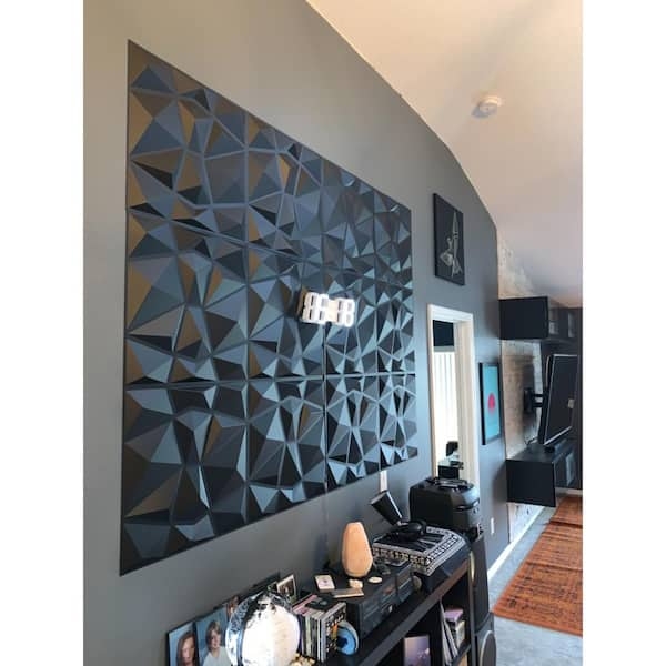 Wall Paneling: Modular Matte Black Diamond Pattern, Architectural PVC Tiles