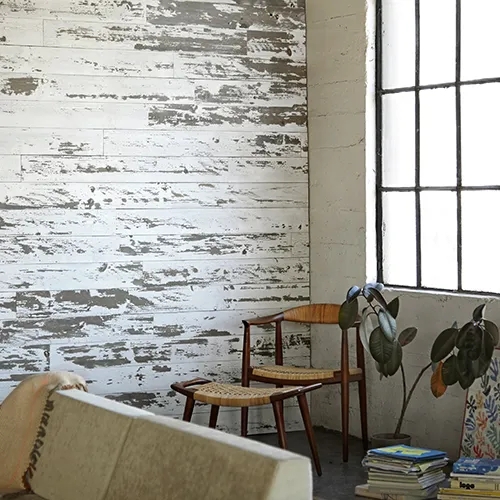 Wall Paneling Narrow Planks Whitewashed Distressed Natural Knots