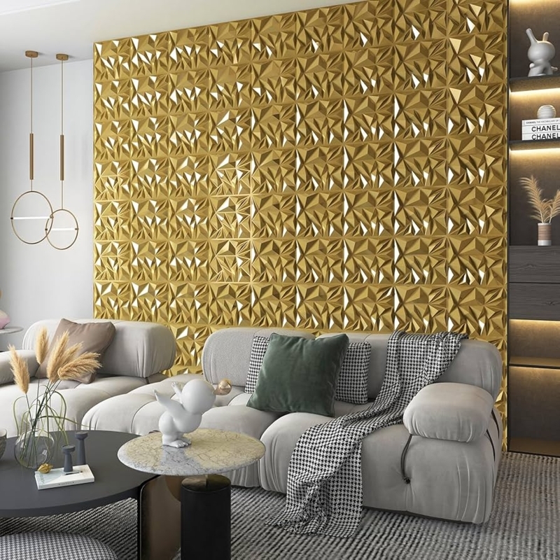Wall Paneling: Polished Metallic Gold, 3D Relief, Radiant Wall Tile Design