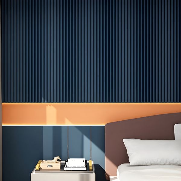 Wall Paneling Ribbed Navy Blue Integrated Lighting Niche