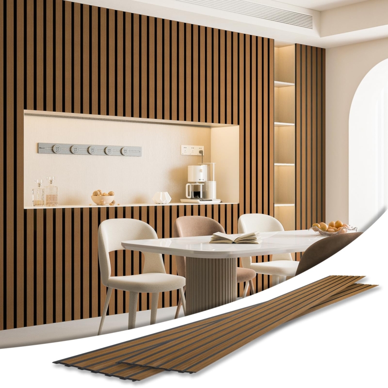 Wall Paneling Rosewood Finish Six Grid Layout Transitional Deco
