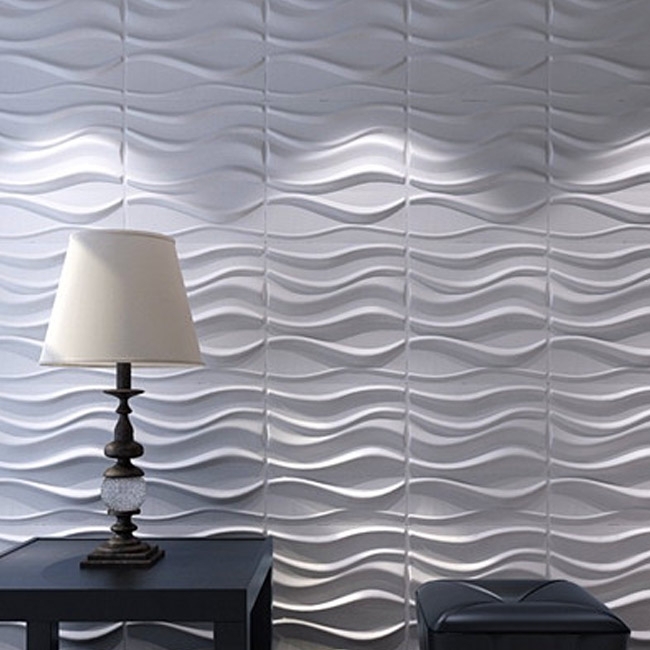 Wall Paneling: Smooth Matte Embossed Surface Wavy Pattern, Sculptural Tile