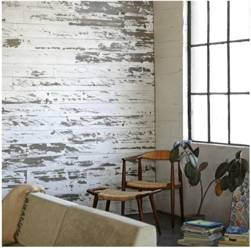 Wall Paneling Vertical Whitewashed Wood Modern Rustic Reading Nook