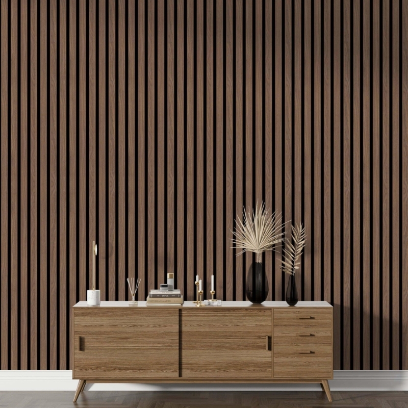 Wall Paneling Walnut Finish Fluted Texture Modern Architectural