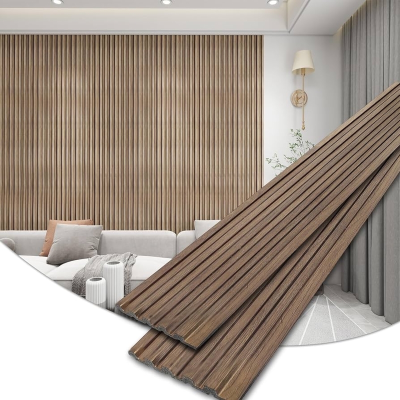Wall Paneling, Walnut Finish Fluted Wood Slat Texture