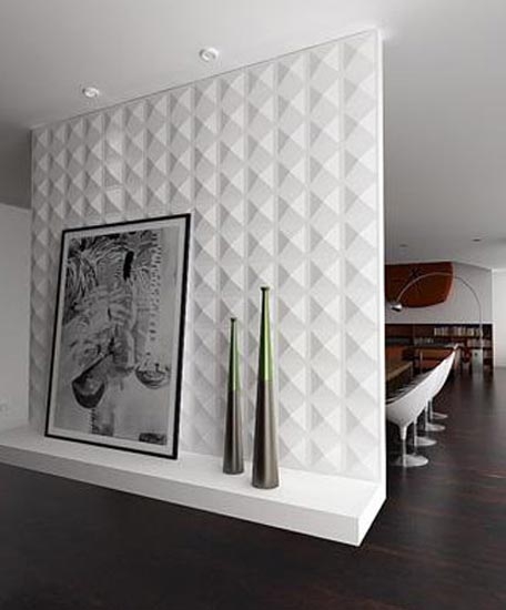 Wall Panels: Matte White Faceted Diamond Design, Sculptural Accent Wall
