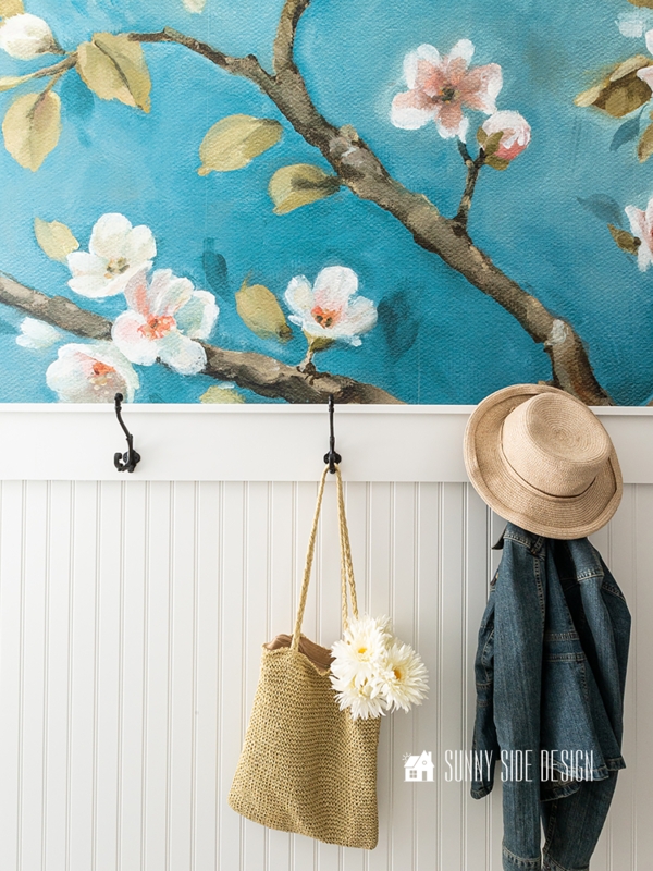 Wallpaper Floral Mural Accent Wall featuring Integrated Hook Trim
