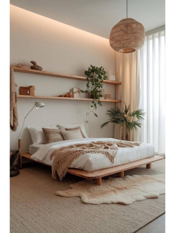 Warm Cove Lighting in Minimalist Japandi Bedroom Ideas