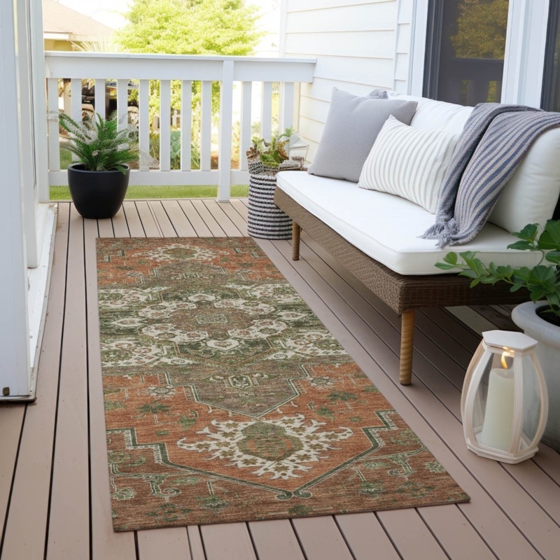 Washable Area Rug Distressed Medallion Bohemian Patio Deck Decor