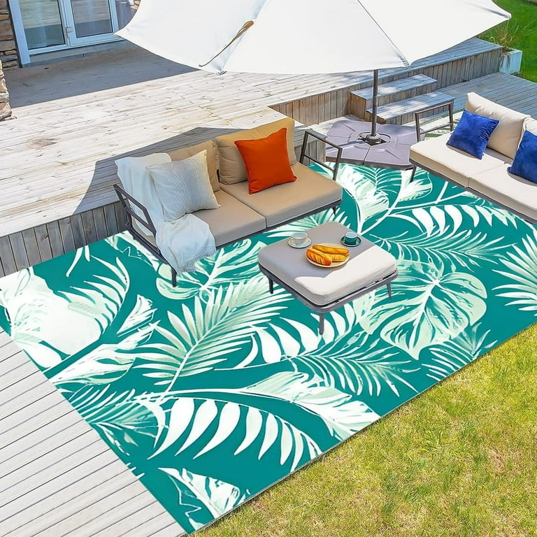 Waterproof Outdoor Rug Navy Diamond Trellis Reversible Bohemian Seating