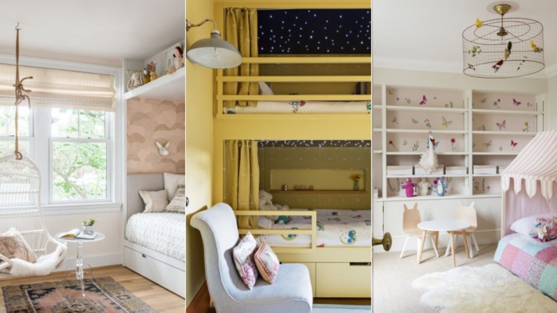 Whimsical Children's Bedroom with Starry Bunk Interior and Built-in Beds