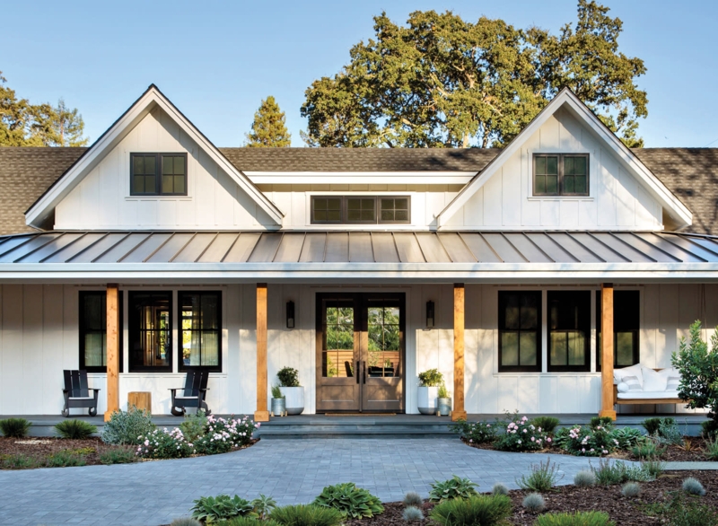 White Board and Batten Siding with Wood Porch Columns