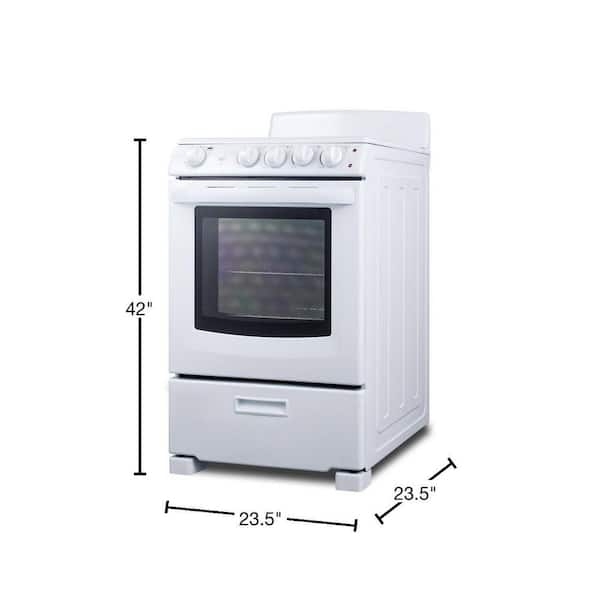 White Electric Range with Black Glass Cooktop and Front Controls