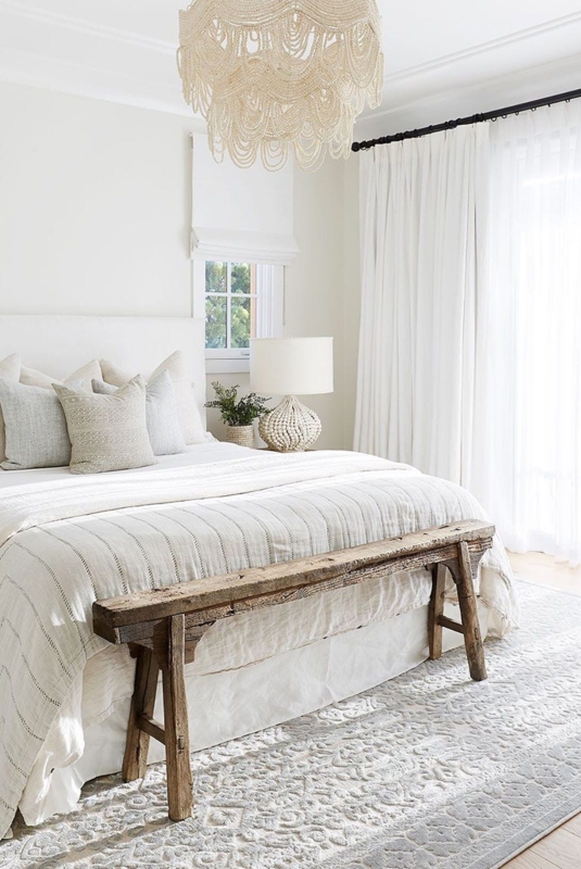 White Floor-to-ceiling Drapes in All White Bedroom Design Ideas