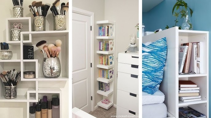 White Geometric Wall Shelves for Organized Bedroom Vanity Storage