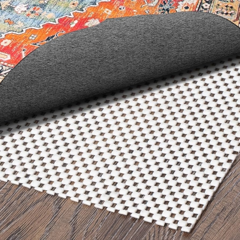 White Perforated Grid Rug Pad, Cushioned Non-Slip Mat for Airflow