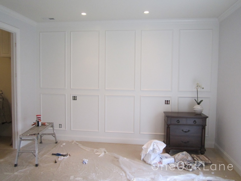 White Picture Frame Wall Molding for Transitional Bedroom Accent