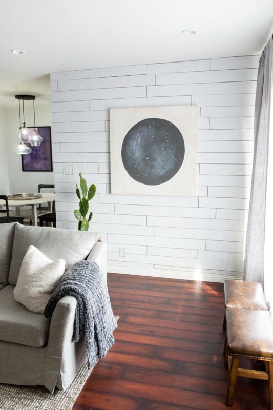 White Shiplap Accent Wall with Circle Constellation Art