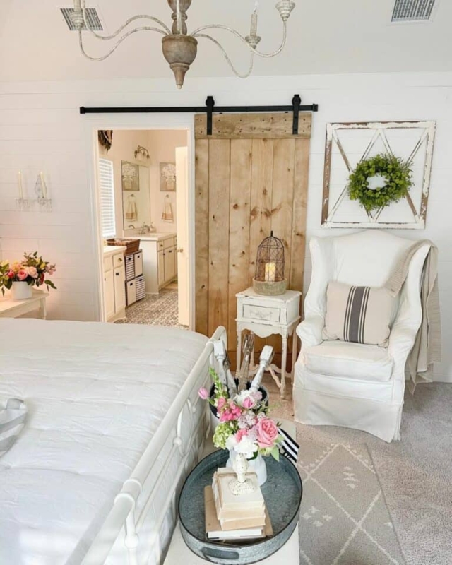 White Slipcovered Wingback Chair for Farmhouse Bedroom Armchair Styling