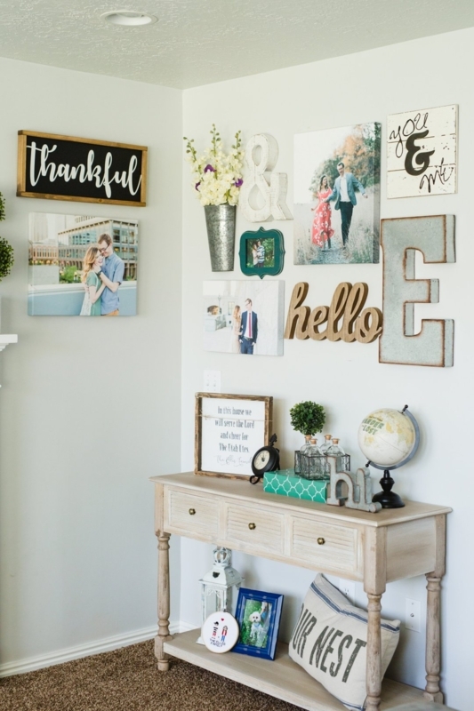 Whitewashed Console Table Styling Tips For Farmhouse Gallery Wall Vignette