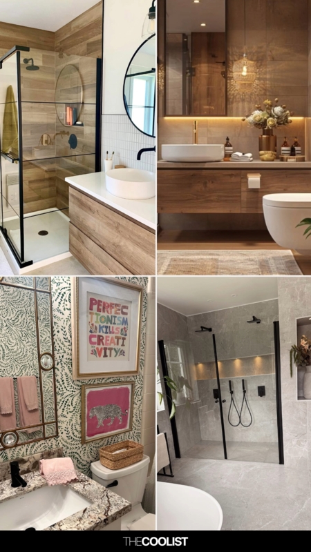 Wood Bathroom Vanity Styles & Botanical Print Wallpaper