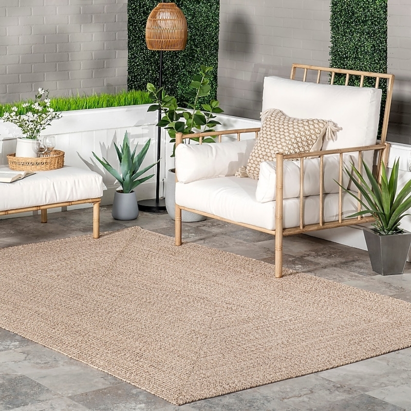 Woven Area Rug Tan Indoor-Outdoor Flatweave Neutral Living