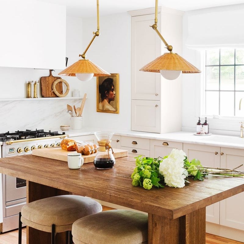 Woven Rattan Pendant Lighting Ideas with Adjustable Brass Arms