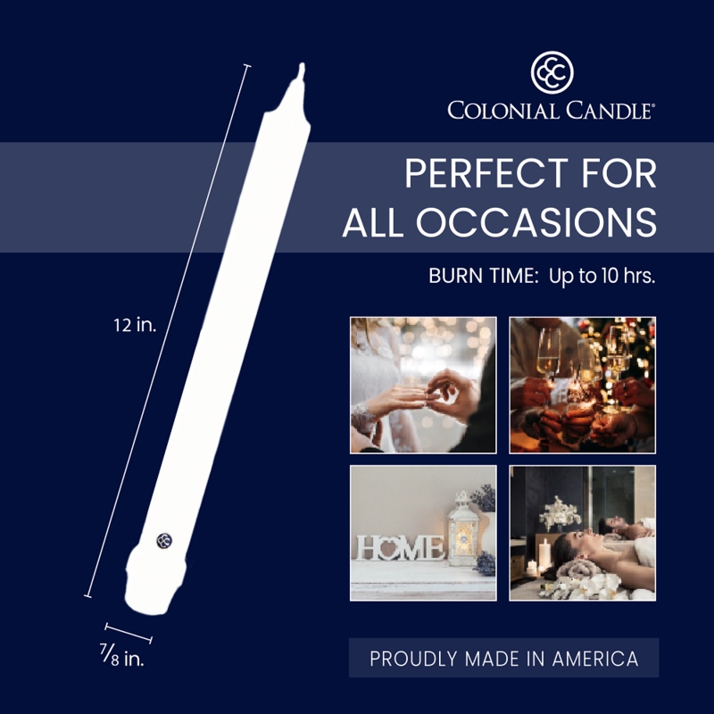 12-Inch Classic White Taper Candle with 10-Hour Burn Time