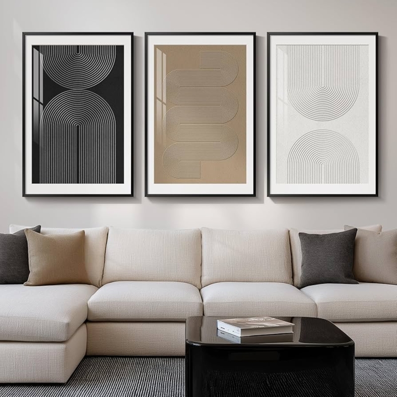 3-Piece Minimalist Boho Wall Art Set, Ribbed Arch Pattern