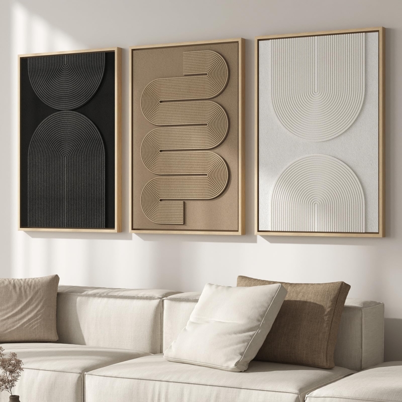 3-Piece Oversized 3D Textured Wall Art Set, Ribbed Arches
