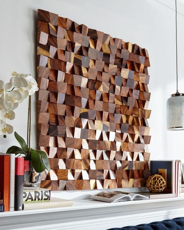3D Geometric Wood Wall Art Sculptural Relief Blocks Decor