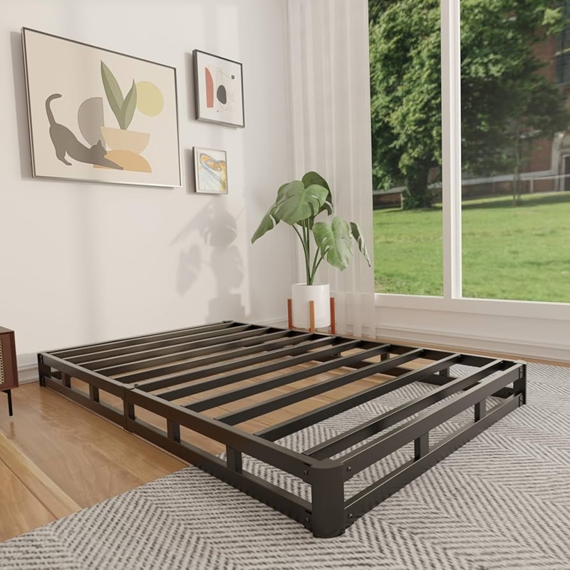 4 Inch Low Profile Bed Base in Matte Black Slatted Metal