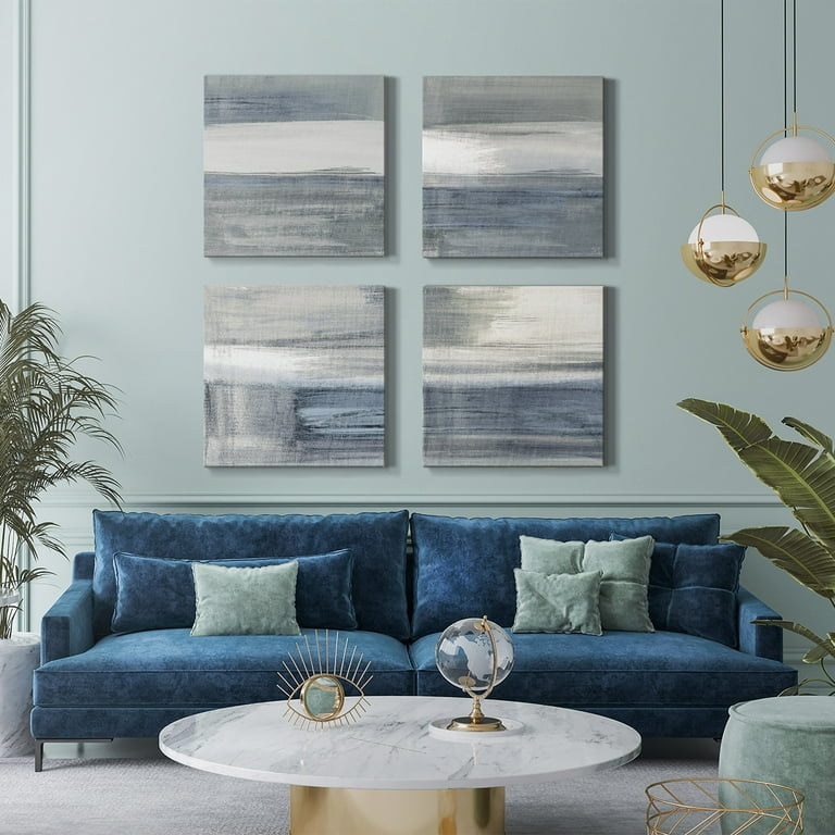 4 Panel Wall Art Grid Square Abstract Gold Accents Set of 4 Canvases