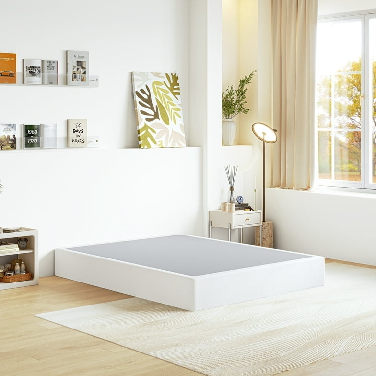 9-Inch Box Spring, Low Profile White Fabric Cover, Grey Top.