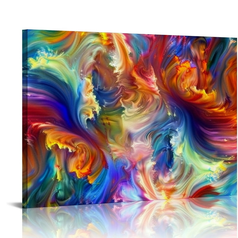 Abstract Canvas Art: Rainbow swirl pattern, marble texture, saturated.
