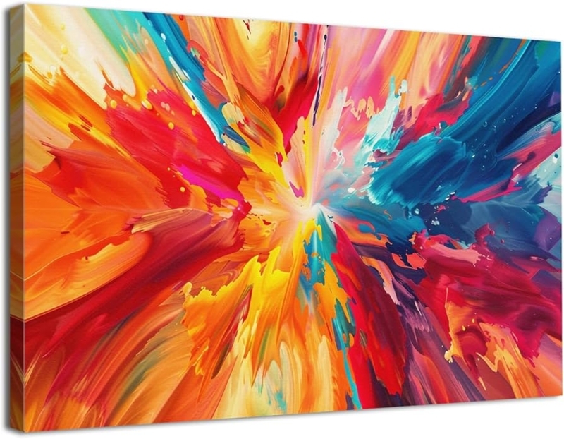 Abstract Canvas Print: Explosive watercolor splash, vibrant rainbow art.