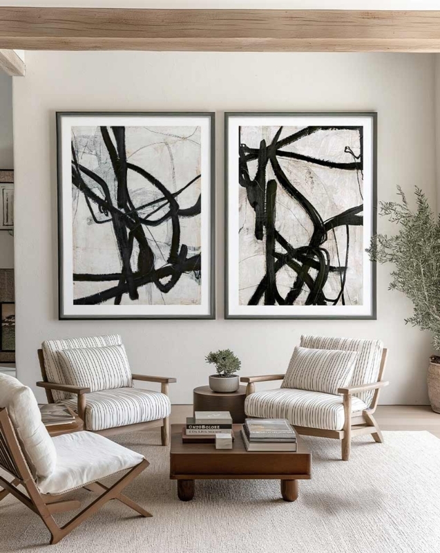 Abstract Diptych Wall Art: Oversized Black And White Framed Prints